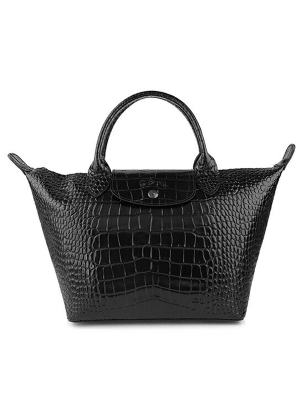 Longchamp Black Croc-Embossed Small Top-Handle Tote - Picture 11 of 11